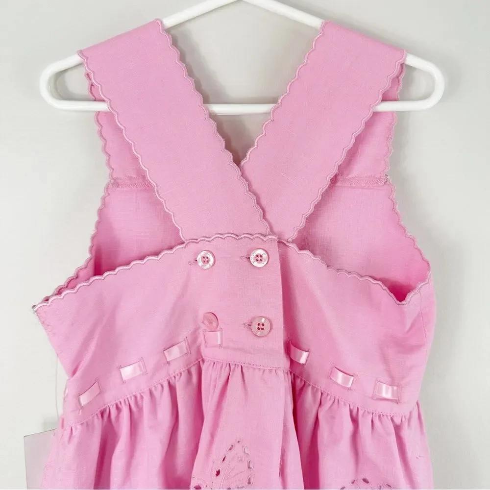 Lilly Pulitzer Linen Pink Butterfly Eyelet Sundress‎ w/Back Button Detail New 5